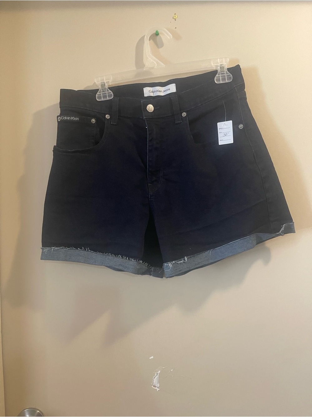 Calvin Klein Black Rolled-Hem Denim Shorts